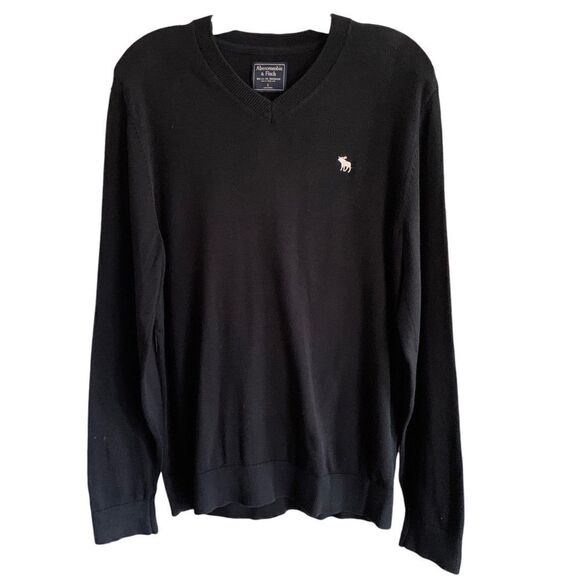 Abercrombie & Fitch Black Pima Cotton V Neck Sweater Sz L - Picture 1 of 6